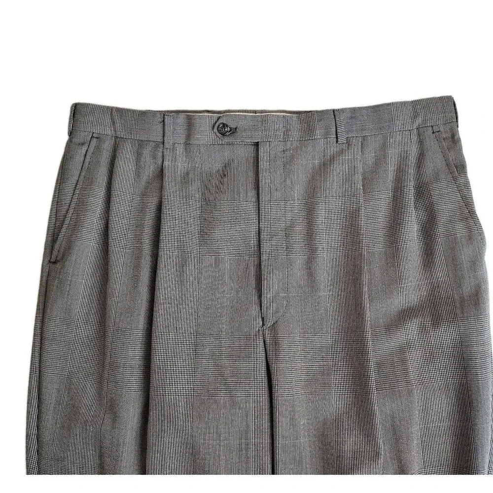 Vintage Burberrys Wool Suit SZ 46 Glen Plaid Windowpane USA Union Pleated Pants